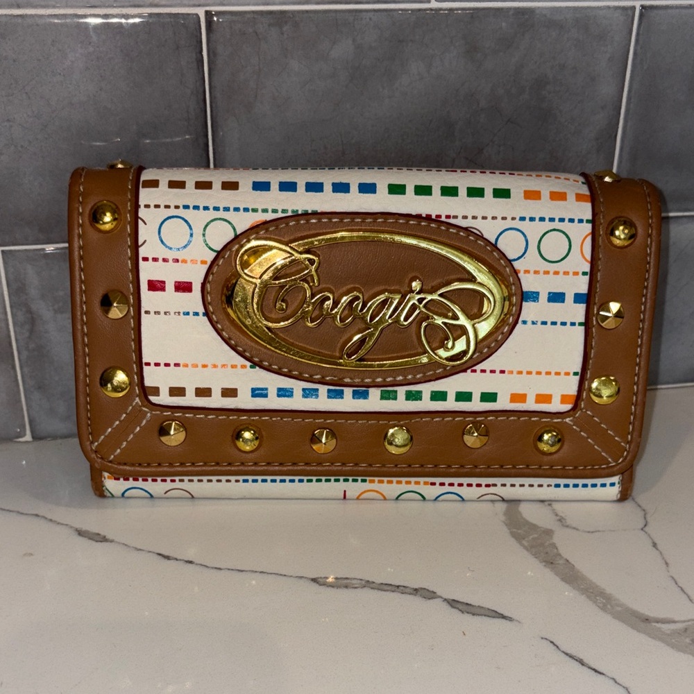 COOGI Brown and White Wallet with Multicolor Accents